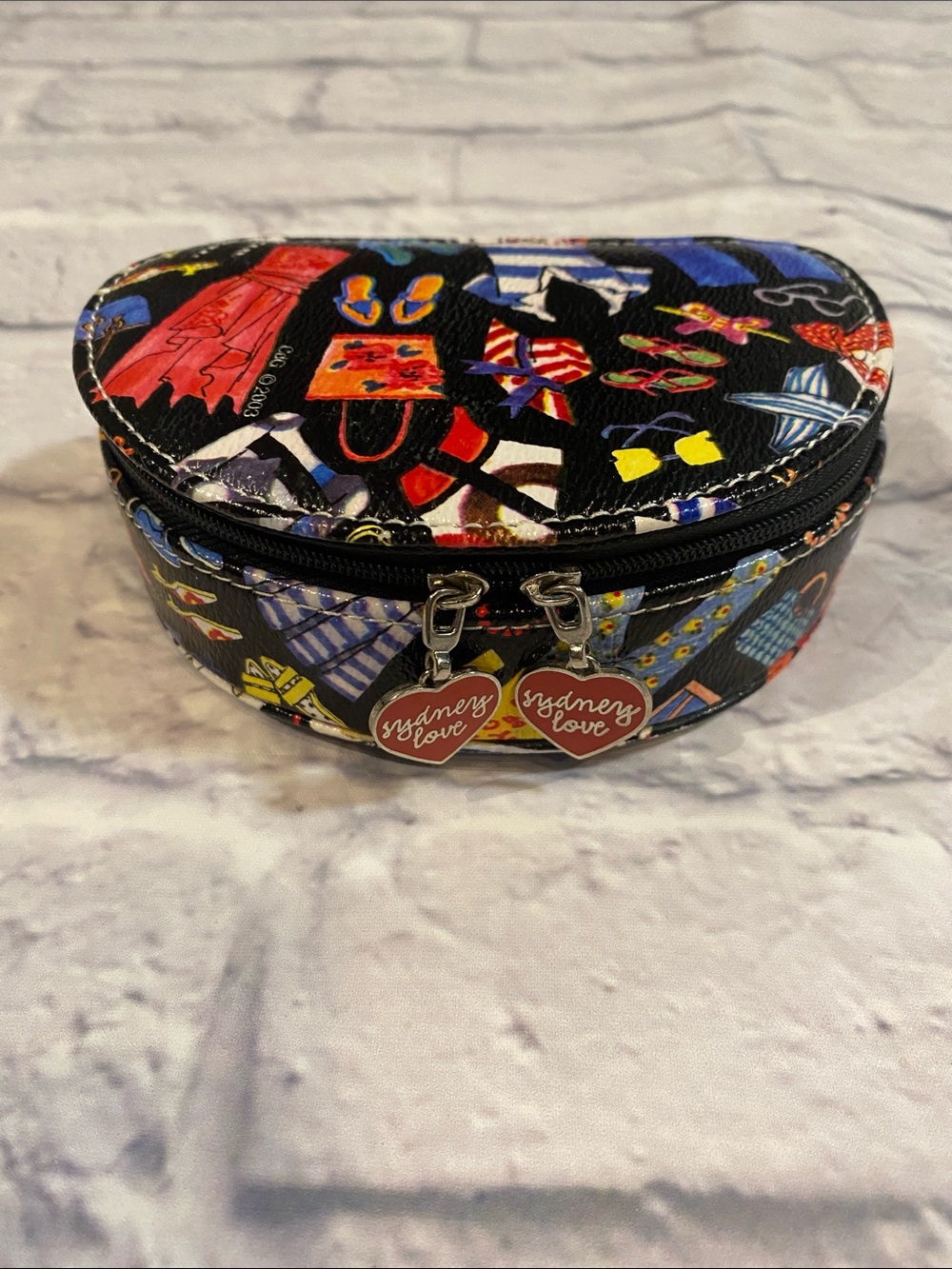 Sydney Love Vintage Travel Jewelry Zipper Case Black w/Cute Print - Circa 2003
